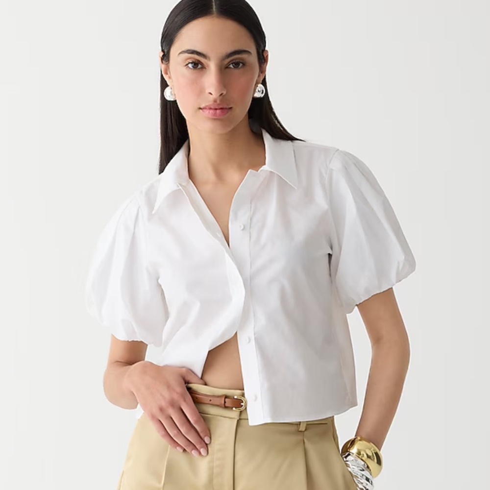 J. Crew White Puff Sleeve Blouse